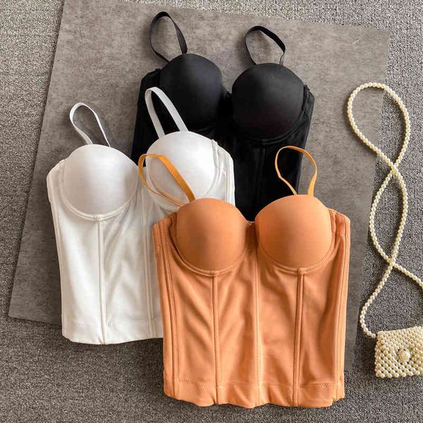 women's tanks camis backless strapless gathered waist closed strapless bra shaping beautiful back suspender vest foreign style large fi, White