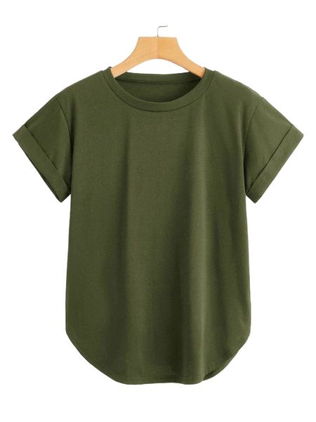 plus solid curved hem tee m8z0#, Black