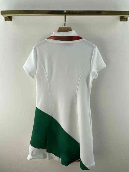 2022 g summer new polo collar contrast loose a-line knit dress, Black;gray