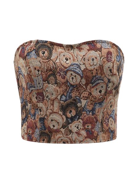 bear print zip back tube v0jy#, White 
bear print zip back tube v0jy#, White