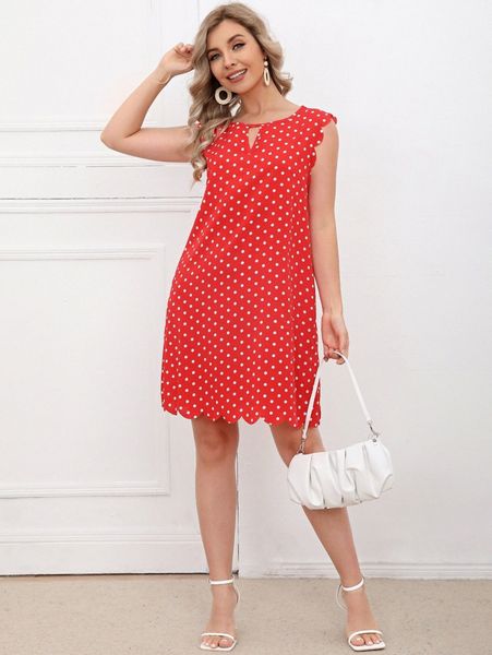 polka dot scallop trim dress n1zk#, Black;gray