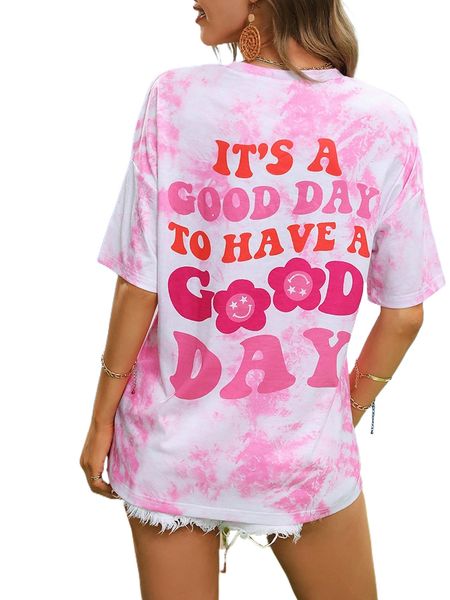 tie dye slogan graphic drop shoulder tee 19dw#, White
tie dye slogan graphic drop shoulder tee 19dw#, White