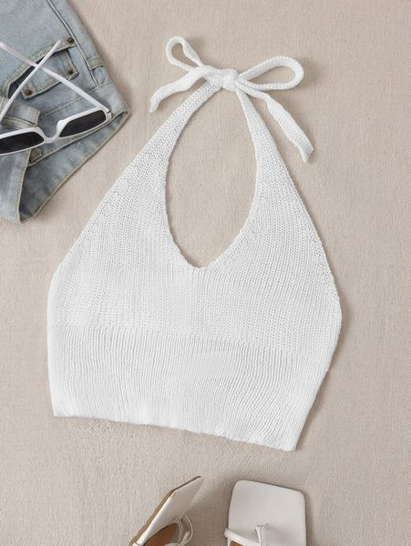 halter neck button detail knit 29b4#, White;black
halter neck button detail knit 29b4#, White;black