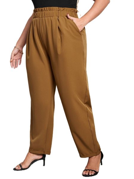 plus paperbag waist slant pocket pants k2cd#, Black
