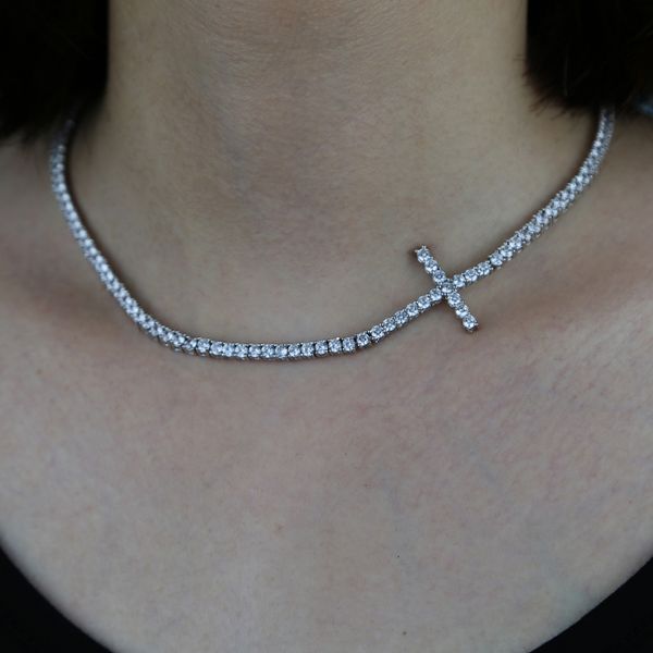 iced out women hip hop jewelry 3mm cz tennis chain cross necklace with crystal paved sideway cross charm choker wholesale, Silver
iced out women hip hop jewelry 3mm cz tennis chain cross necklace with crystal paved sideway cross charm choker wholesale, Silver