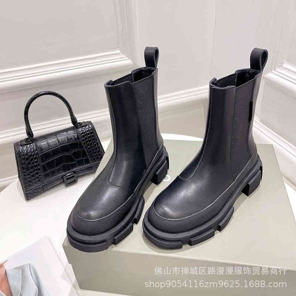 boots autumn and winter mid barrel black martin boots women's fashion ins thick soled english heels chelsea short