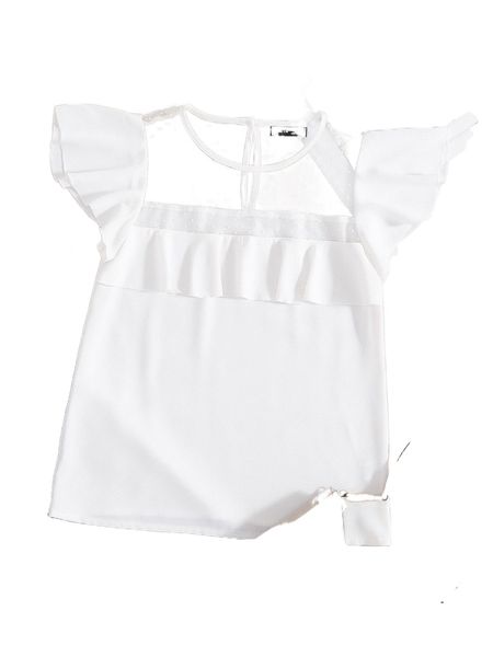 dobby mesh yoke ruffle armhole s8ba#, White