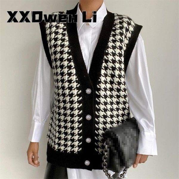wool vest cardigans woman autumn winter houndstooth casual black sleeveless sweater women loose knitted fashion jumper 220318, White
wool vest cardigans woman autumn winter houndstooth casual black sleeveless sweater women loose knitted fashion jumper 220318, White