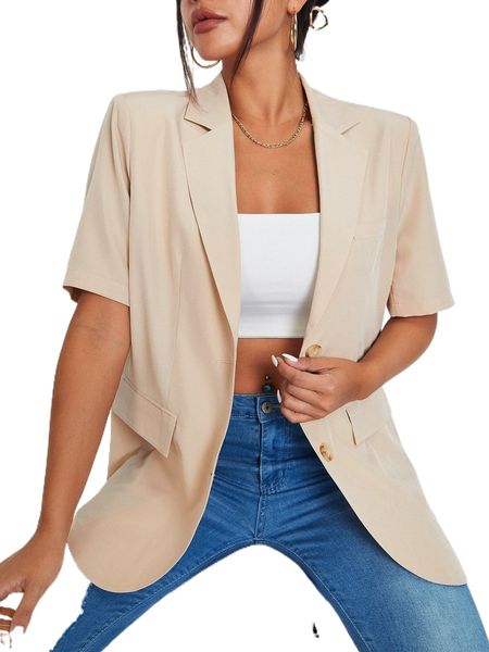 flap pocket lapel neck blazer t3di#, White