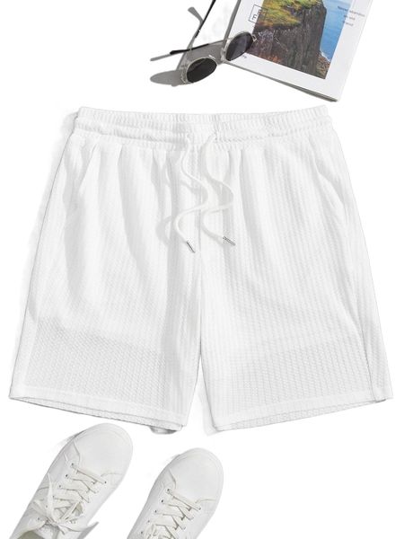 men drawstring waist waffle knit shorts s5hr#, White;black