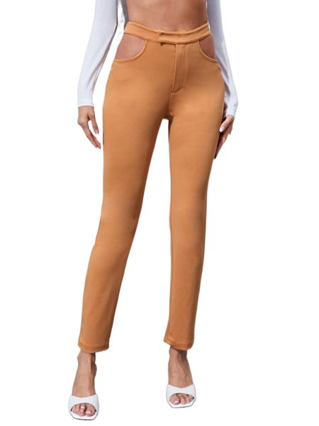 cut out waist skinny pants t6p2#, Black;white