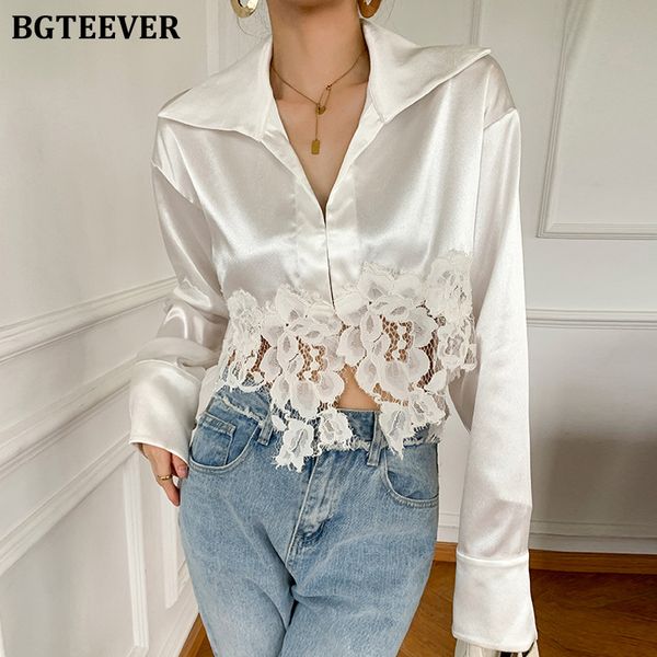 new spring turn-down collar women satin shirts elegant long sleeve loose lace patchwork female blouses 2022, White
new spring turn-down collar women satin shirts elegant long sleeve loose lace patchwork female blouses 2022, White