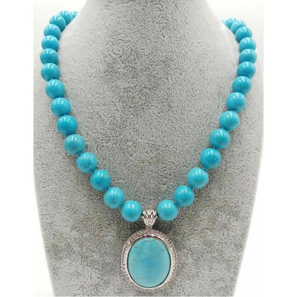 new 10mm blue turquoise round beadsoval turquoise pendant necklace 18"aaa, Silver
new 10mm blue turquoise round beadsoval turquoise pendant necklace 18"aaa, Silver
