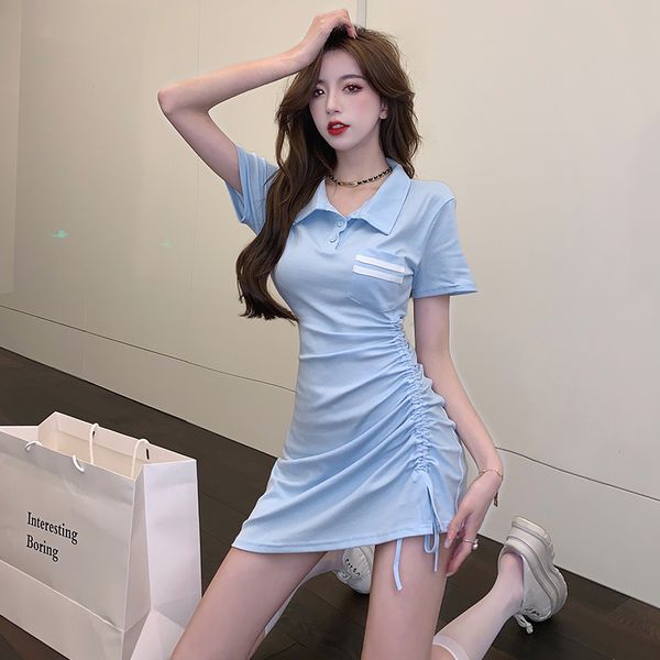 2022 summer new design sense niche polo collar dress drawstring pleated waist show slim buttock short skirt, Black;gray
2022 summer new design sense niche polo collar dress drawstring pleated waist show slim buttock short skirt, Black;gray