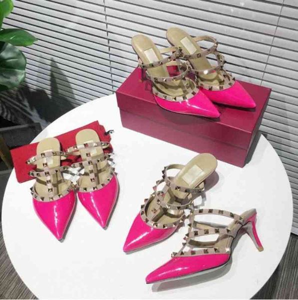 matte sandals style patent leather high-heeled shoes high-quality pointed rivet nude black red slippers flat 6 8 10cm with box 9dl5 754q
matte sandals style patent leather high-heeled shoes high-quality pointed rivet nude black red slippers flat 6 8 10cm with box 9dl5 754q