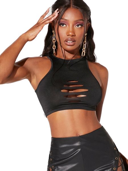 bae solid cut out crop tank e8dq#, White