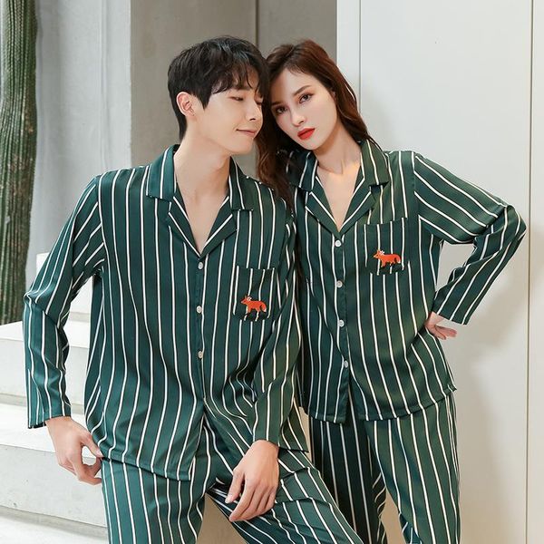 casual spring autumn sleepwear striped couple pajamas suit satin nightwear, Black;red
casual spring autumn sleepwear striped couple pajamas suit satin nightwear, Black;red