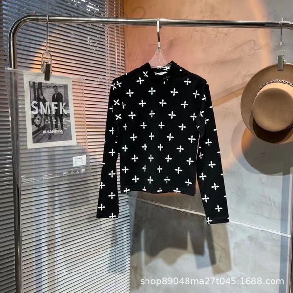 women's t-shirt designer 22 early spring new niche stand collar cross print casual baida fashion bottom shirt vfyl, White
women's t-shirt designer 22 early spring new niche stand collar cross print casual baida fashion bottom shirt vfyl, White