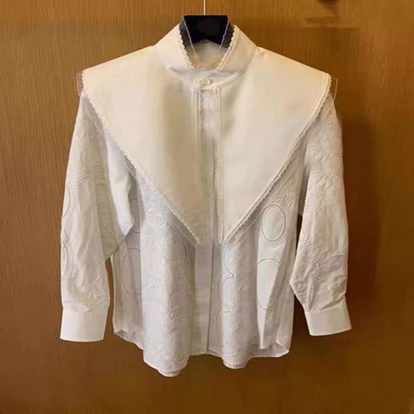 women's polos t spring and summer temperament lady style detachable pointed collar embroidery hollow out long sleeve shirt, White
women's polos t spring and summer temperament lady style detachable pointed collar embroidery hollow out long sleeve shirt, White
