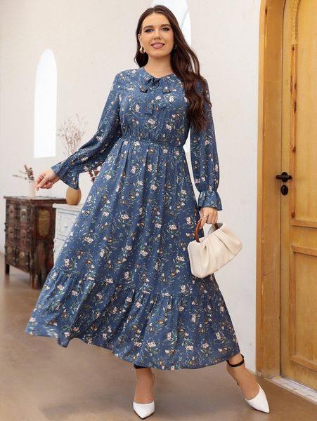 plus floral print tie neck flounce sleeve ruffle hem dress l6ye#, Black
plus floral print tie neck flounce sleeve ruffle hem dress l6ye#, Black