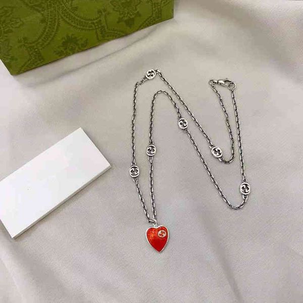 new s925 silver button enamel red love necklace female clavicle chain exclusive design jewel exclusive sale_anfp