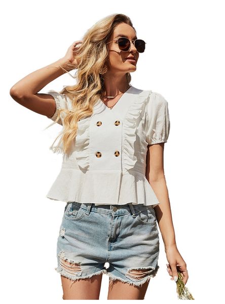 women's blouses & shirts spring v neck double breasted women short sleeve ruffles ladies summer white casual pullover
women's blouses & shirts spring v neck double breasted women short sleeve ruffles ladies summer white casual pullover