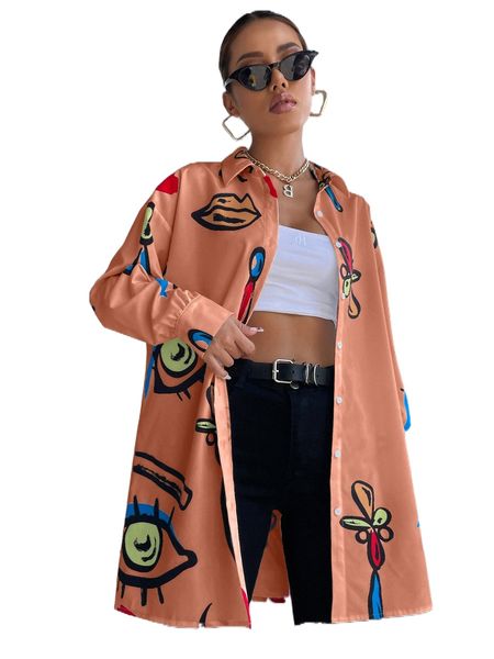 figure graphic drop shoulder oversized blouse z0vn#, White 
figure graphic drop shoulder oversized blouse z0vn#, White