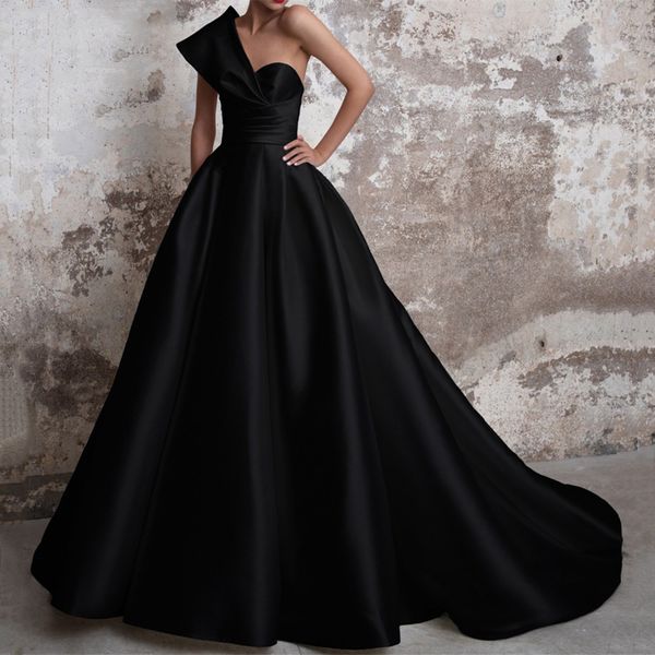 black one shoulder satin evening dresses open back a line formal prom gowns plus size femme sweep train, Black;red
black one shoulder satin evening dresses open back a line formal prom gowns plus size femme sweep train, Black;red