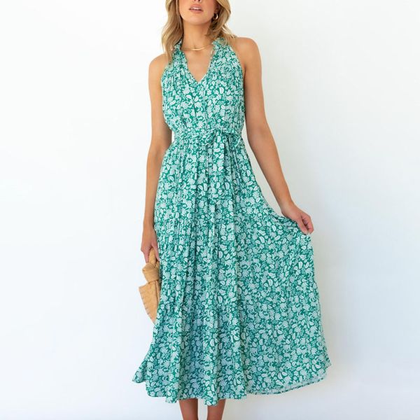 long casual chiffon sleeveless v neck a-line dress with sashes floral printed women's summer, Black;gray
long casual chiffon sleeveless v neck a-line dress with sashes floral printed women's summer, Black;gray