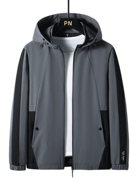 men contrast side seam drawstring hooded zipper jacket without tee l3zn#, Black;brown
men contrast side seam drawstring hooded zipper jacket without tee l3zn#, Black;brown
