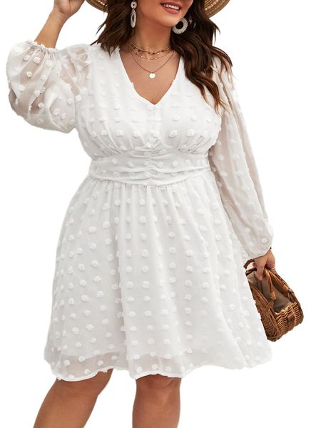 plus swiss dot bishop sleeve a-line dress g7lo#, Black
plus swiss dot bishop sleeve a-line dress g7lo#, Black