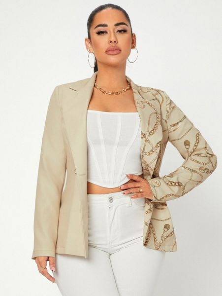 sxy chain print double breasted blazer s3bp#, White
sxy chain print double breasted blazer s3bp#, White