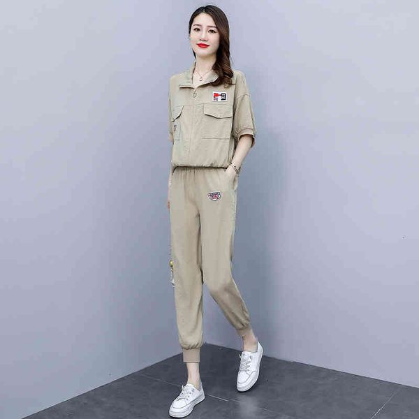 women's two piece pants leisure sports suit summer 2022 fashion set with women's wear age reducing european running two-piece saic, White
women's two piece pants leisure sports suit summer 2022 fashion set with women's wear age reducing european running two-piece saic, White