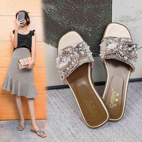 flat bottom women's slippers bow net red fashion sandals one word with diamond shoes, Black
flat bottom women's slippers bow net red fashion sandals one word with diamond shoes, Black