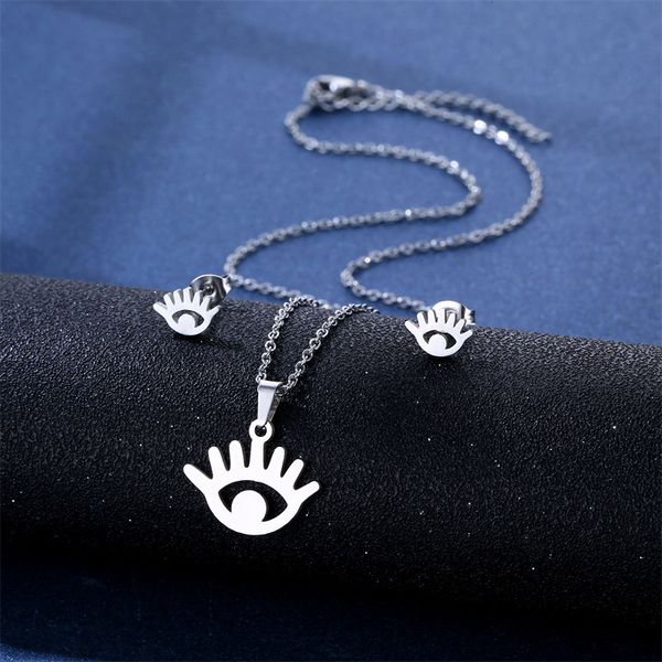 fashion stainless steel jewelry necklace stud earring set women's european and american style silver devil's eye pendant chain 
fashion stainless steel jewelry necklace stud earring set women's european and american style silver devil's eye pendant chain