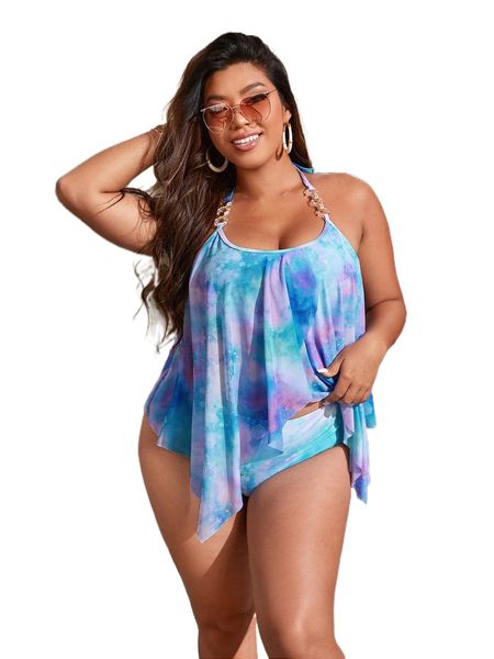 plus tie dye chain detail hanky hem high waist bikini swimsuit w7oi#, White;black
plus tie dye chain detail hanky hem high waist bikini swimsuit w7oi#, White;black