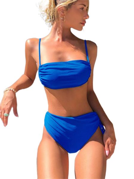 plain drawstring side bikini swimsuit e4fm#, White;black