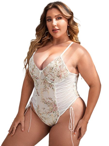 plus floral print lace up side teddy bodysuit k5uo#, Black;white
plus floral print lace up side teddy bodysuit k5uo#, Black;white
