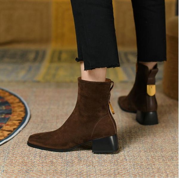 cow suede leather boots women med heel fashion ankle booties square toe zipper boot shoes, Black
cow suede leather boots women med heel fashion ankle booties square toe zipper boot shoes, Black