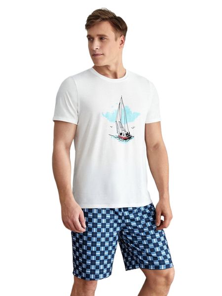 men sailboat print tee & plaid shorts pj set p27k#, Black;brown
men sailboat print tee & plaid shorts pj set p27k#, Black;brown