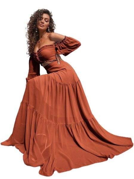 missord off shoulder lantern sleeve frill trim cut out maxi dress g1ii#, Black;gray
missord off shoulder lantern sleeve frill trim cut out maxi dress g1ii#, Black;gray