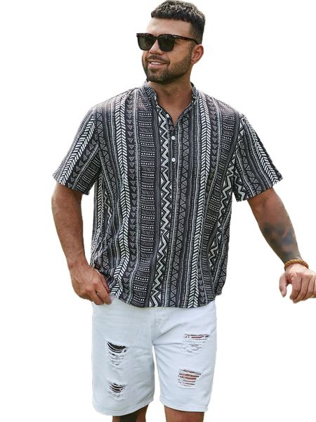 extended sizes men geo print shirt b2vo#, White;black