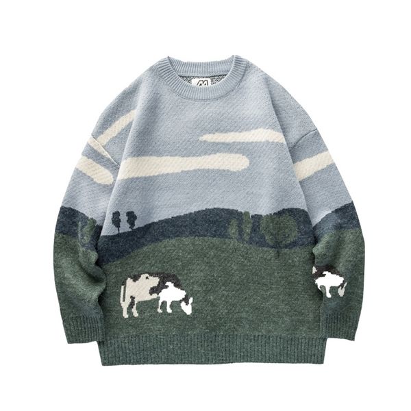 men winter sweaters pullover cows vintage mens oneck korean fashions sweater women casual harajuku clothes 220812, White;black
men winter sweaters pullover cows vintage mens oneck korean fashions sweater women casual harajuku clothes 220812, White;black