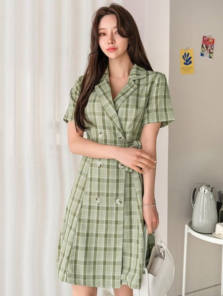 dazy plaid lapel collar double breasted knot side dress y1mo#, Black;gray
dazy plaid lapel collar double breasted knot side dress y1mo#, Black;gray