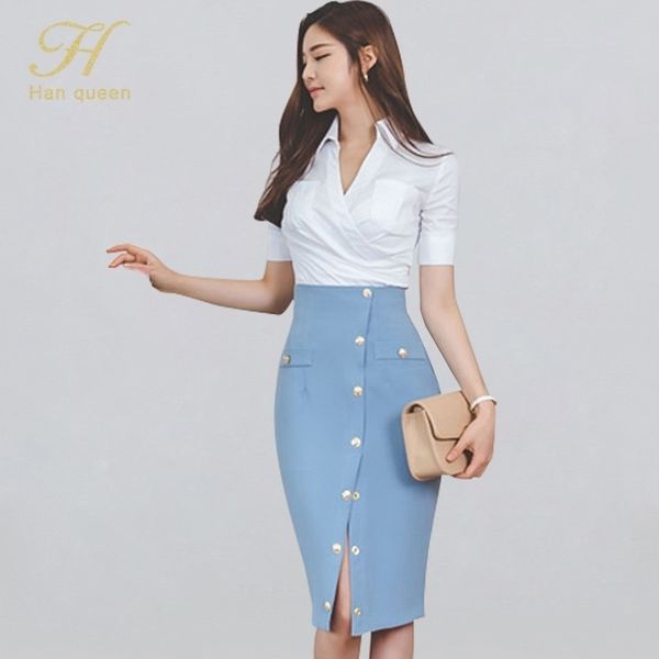 h han queen womens 2 pieces suits white short sleeve shirt crop singlebreasted split sheath pencil skirt occupation set y200824
h han queen womens 2 pieces suits white short sleeve shirt crop singlebreasted split sheath pencil skirt occupation set y200824