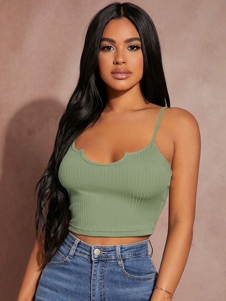 sxy notch neck rib-knit cami crop 39fk#, White