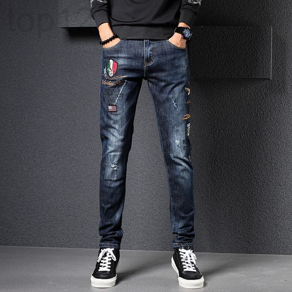 men's jeans designer 2022 spring and autumn men's fashion pierced embroidery printed jeans brand slim fit small feet elastic long, Blue
men's jeans designer 2022 spring and autumn men's fashion pierced embroidery printed jeans brand slim fit small feet elastic long, Blue