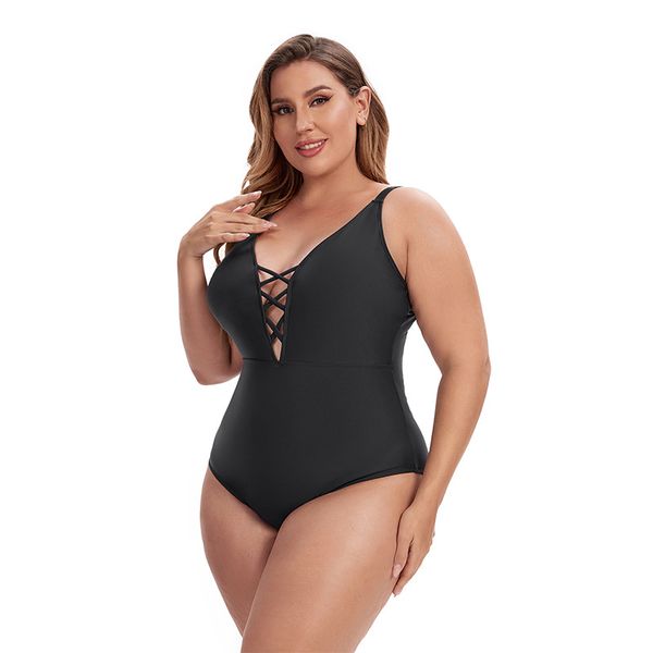 women's plus size swimwear solid color triangle fat one-piece swimsuit female backless swimsuit, Black
women's plus size swimwear solid color triangle fat one-piece swimsuit female backless swimsuit, Black
