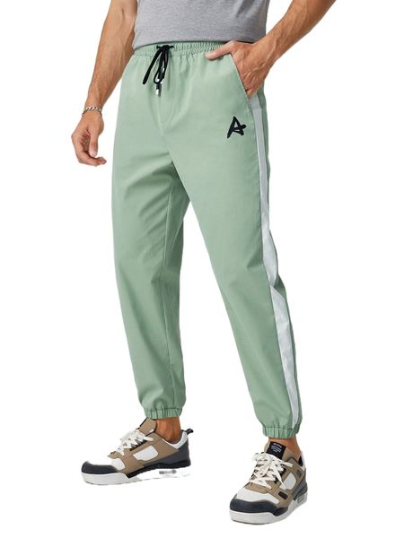 men drawstring waist letter graphic tapered pants n0lo#, Black 
men drawstring waist letter graphic tapered pants n0lo#, Black