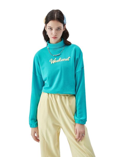 letter graphic drop shoulder funnel neck pullover f6uq#, Black
